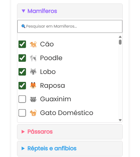Adicionar animais individuais à roda
