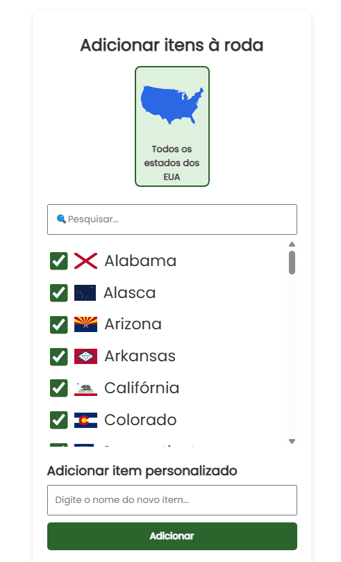 Adicionar estados dos EUA à roda