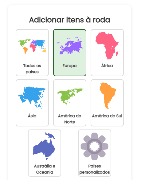 Adicionar países à roda