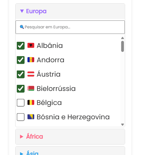 Adicionar países individuais à roda