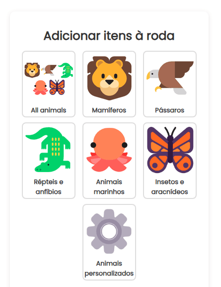 Adicione animais à roda