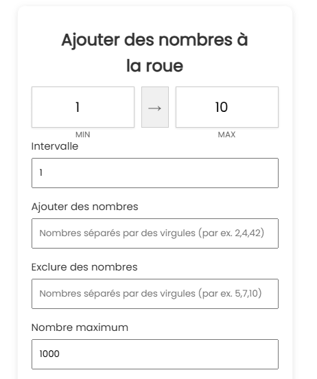 Ajouter des nombres à la roue