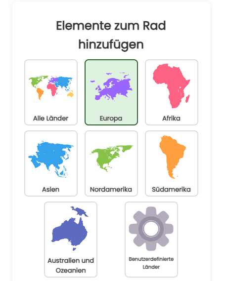 Füge Länder zum Rad hinzu