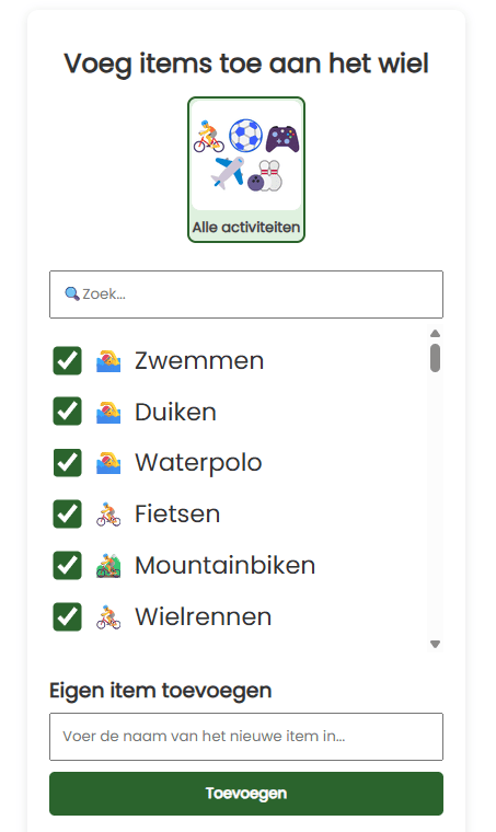 Activiteiten aan het wiel toevoegen