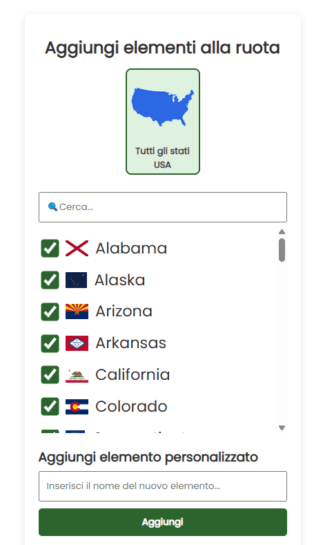 Aggiungi gli stati USA alla ruota