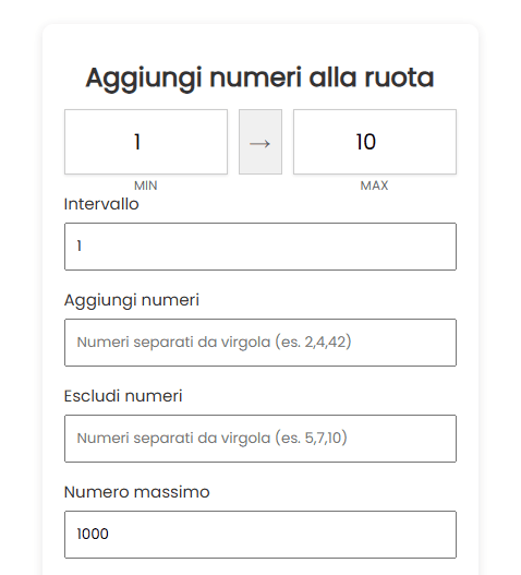 Aggiungi numeri alla ruota