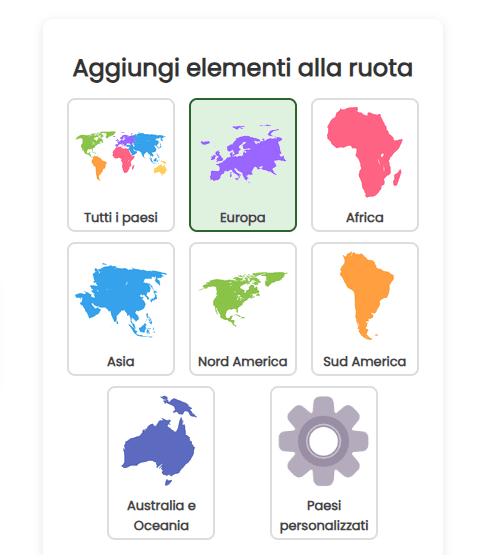 Aggiungi tutti i paesi alla ruota