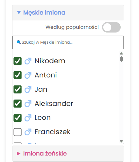 Dodaj indywidualne imiona do koła