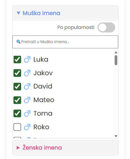 Dodaj pojedinačna imena na kotač
