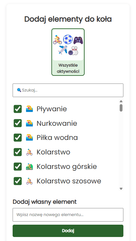 Dodaj pojedyncze aktywności do koła