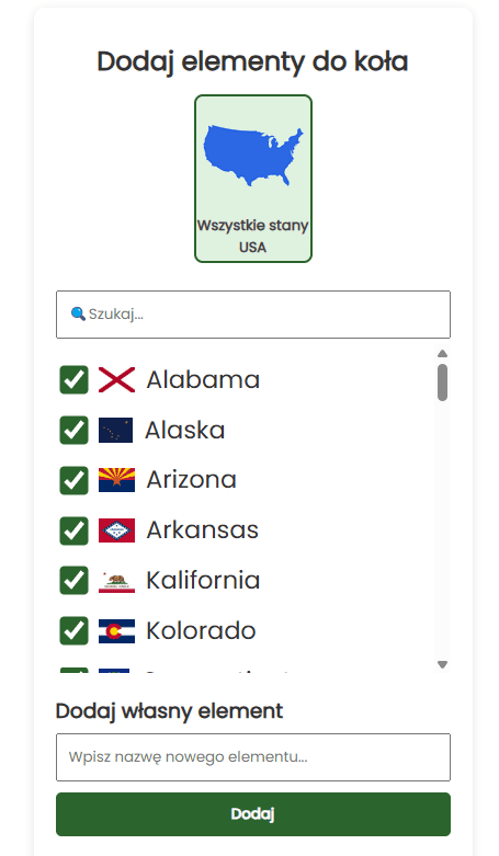 Dodaj stany USA do koła