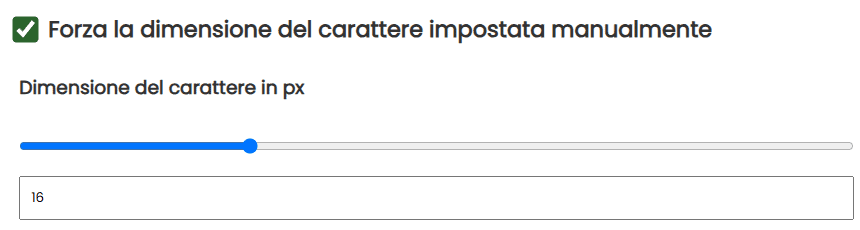 Forza la dimensione del carattere impostata manualmente