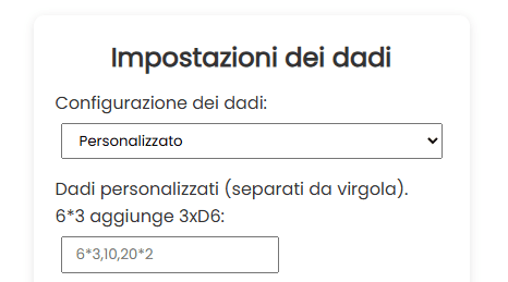 Impostazioni dei dadi Personalizzato