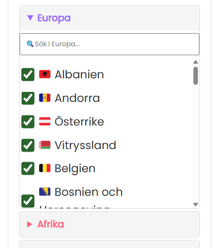 Lägg till enskilda länder på hjulet