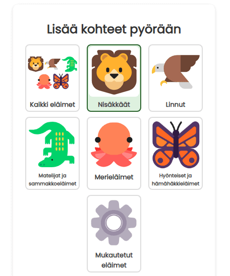Lisää kaikki eläimet pyörään