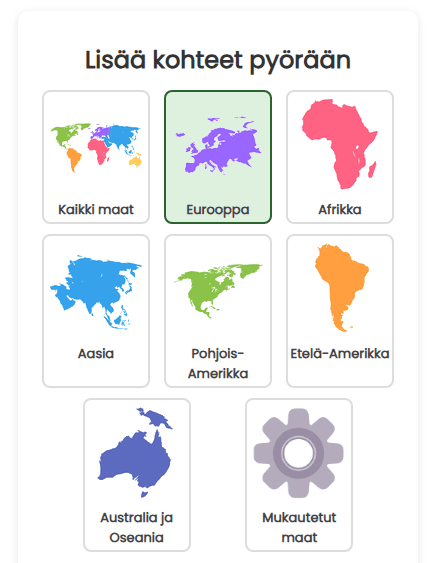 Lisää kaikki maailman maat pyörään