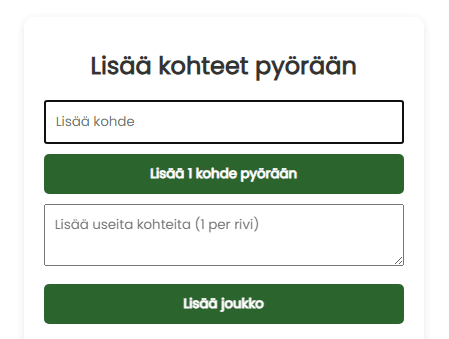 Lisää kohteet pyörään