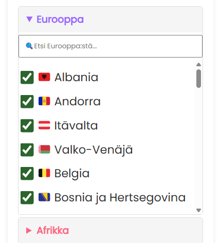 Lisää maailman yksittäiset maat pyörään