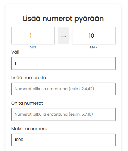 Lisää numerot pyörään