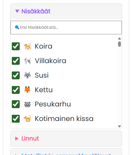 Lisää yksittäisiä eläimiä pyörään