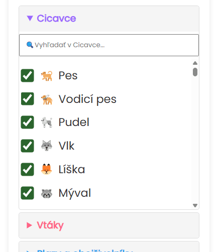 Pridať jednotlivé zvieratá do kolesa