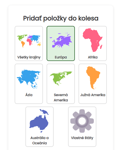 Pridať všetky štáty do kolesa