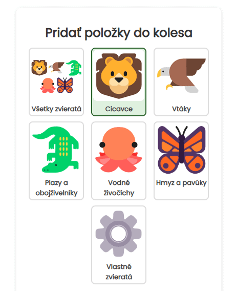 Pridať zvieratá do kolesa