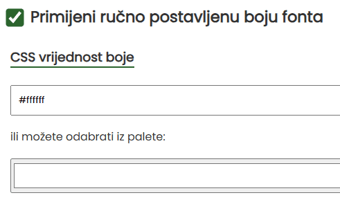 Primijeni ručno postavljenu boju fonta