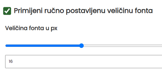 Primijeni ručno postavljenu veličinu fonta