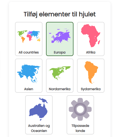 Tilføj alle lande til hjulet