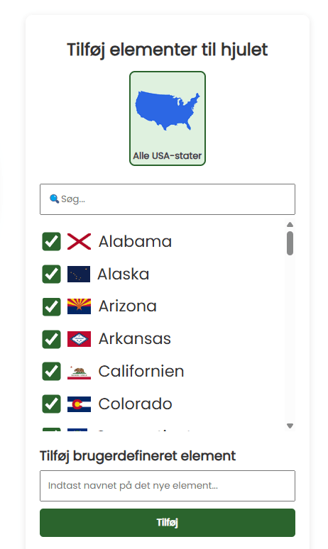 Tilføj en amerikansk stat til hjulet