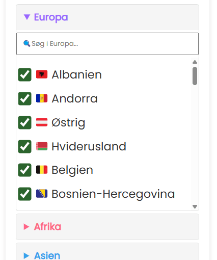 Tilføj individuelle lande til hjulet