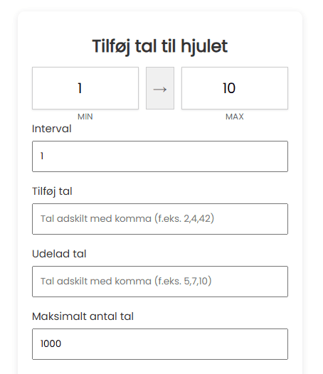 Tilføj tal til hjulet