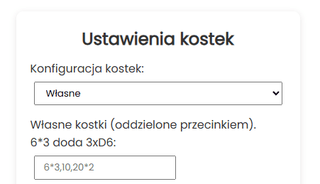 Ustawienia kostek Własne