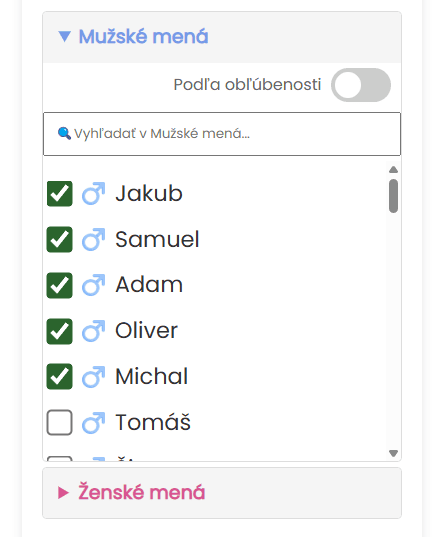 Vložiť jednotlivé mená