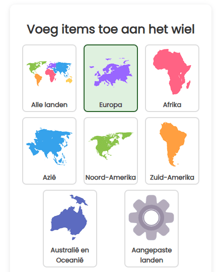 Voeg alle landen toe aan het wiel