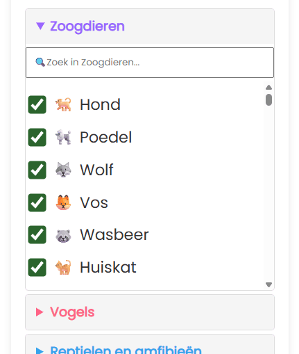 Voeg individuele dieren toe aan het wiel