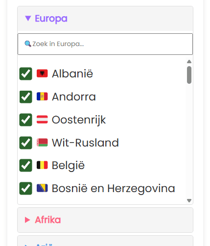 Voeg individuele landen toe aan het wiel