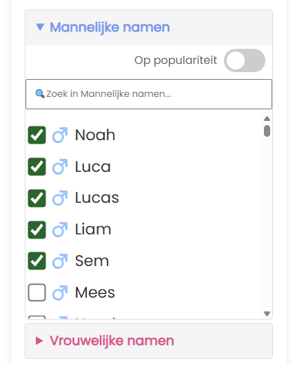 Voeg individuele namen toe aan het wiel